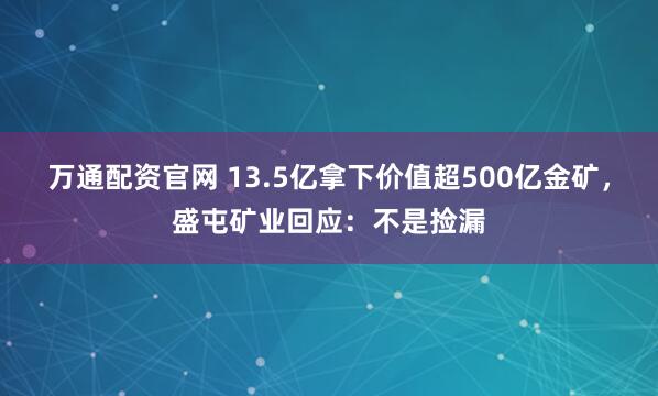 万通配资官网 13.5亿拿下价值超500亿金矿,盛屯矿业回应:不是捡漏